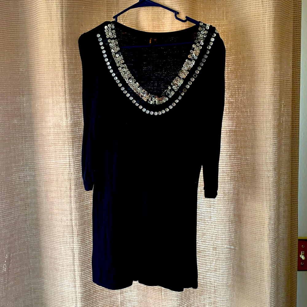 Black blouse with sequins and faux jewels